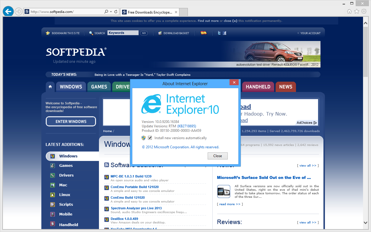 internet explorer 10 32 bit windows 10